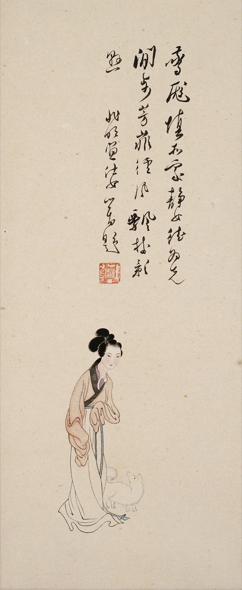 姚兆明《仕女白狐圖》